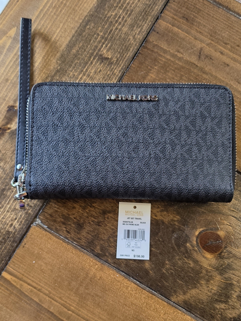 Michael Kors Black Zip Around Wristlet Wallet